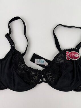 Women's Touch of Class Black Lace Bra Size 34C Vintage ILGWU Made in USA 4603
